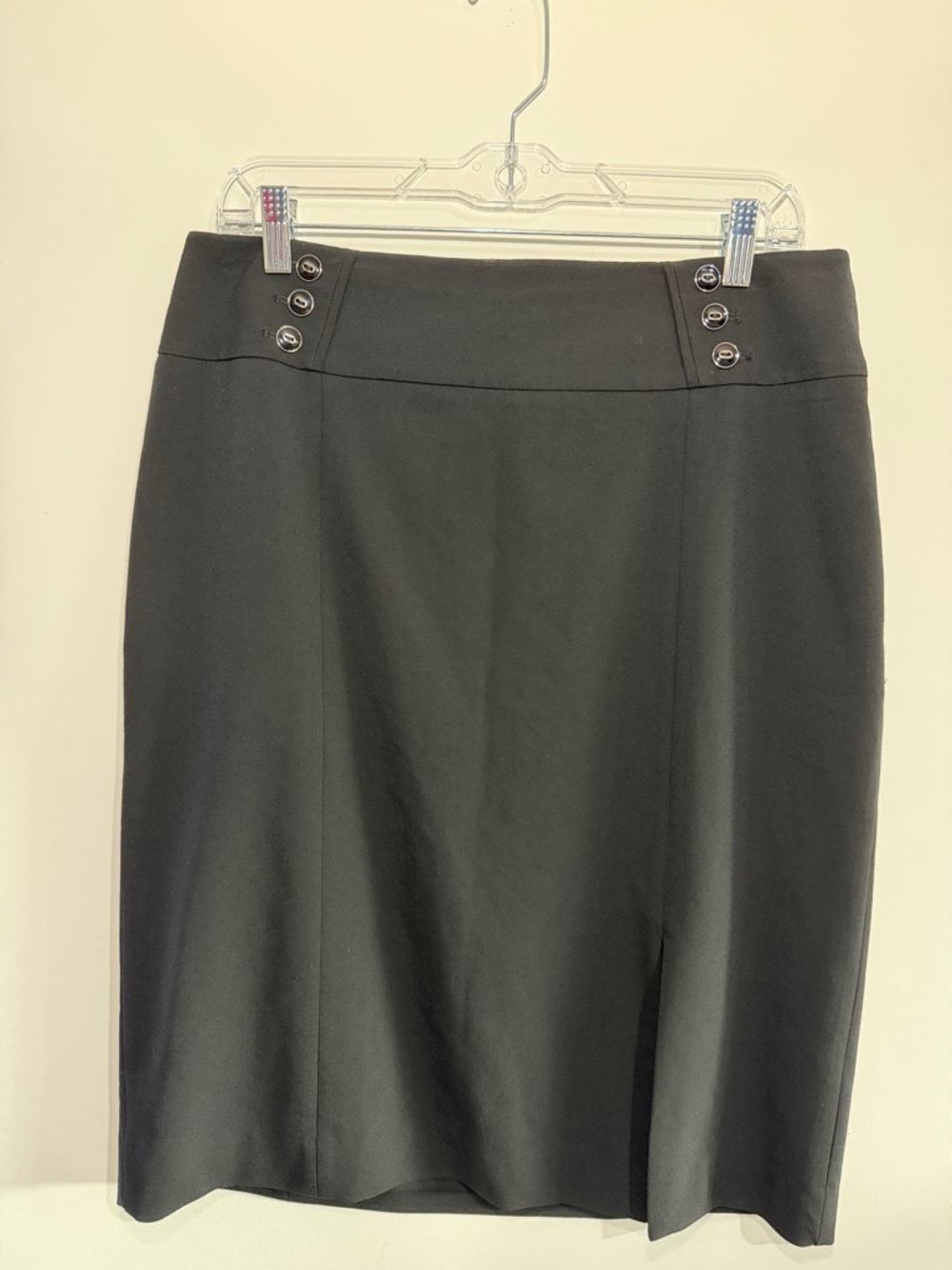 White House Black Market Black Pencil Skirt with Button Waist Detail